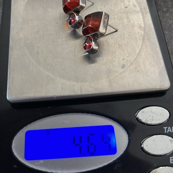 Vintage LB Sterling Amber & Garnet Earrings - Picture 8 of 8